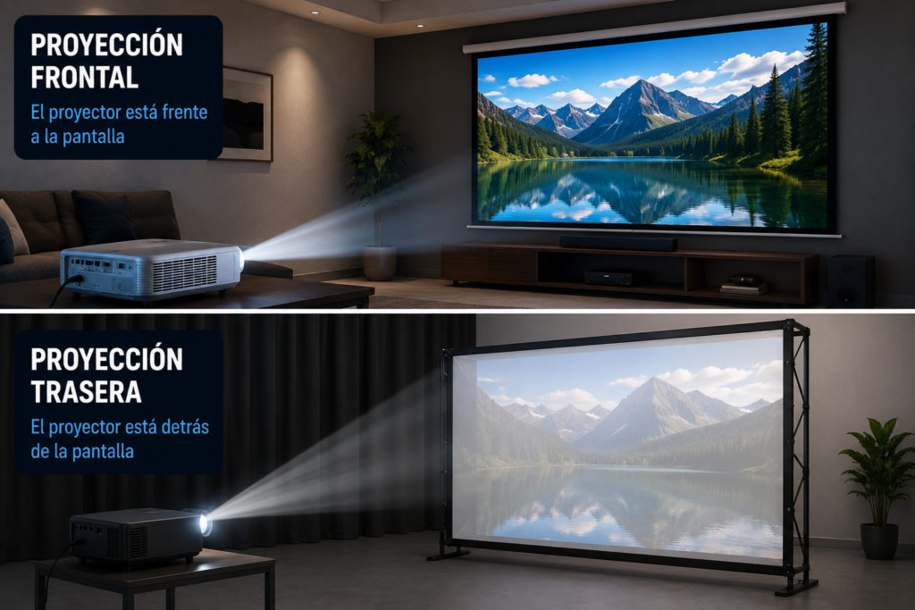 Pantalla de proyección frontal vs proyección trasera